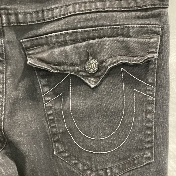 True Religion Ricky Jeans Mens 34 Black Denim Relaxed Straight Buddha Patch Logo - Picture 4 of 7